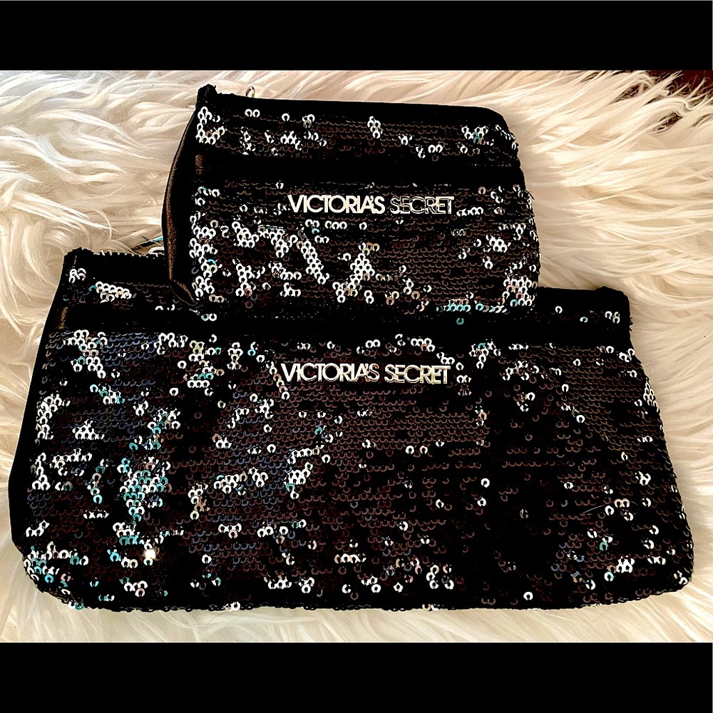 Victoria Secret’s Double Bag Set Black Sequin with Silver Hardware